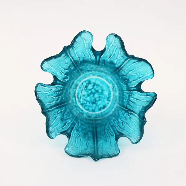 Blue Art Glass Ruffled Edge Candle Holder