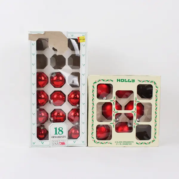 Boxed Red Glass Christmas Ball Ornaments Lot