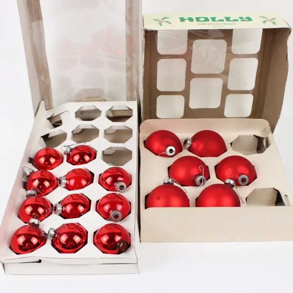 Boxed Red Glass Christmas Ball Ornaments Lot