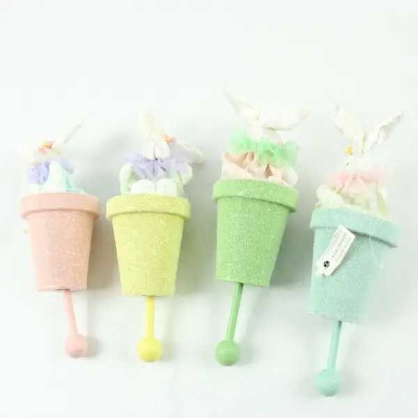 Department 56 Easter Bunny Rabbit Flower Pot Ornaments Lot of 4