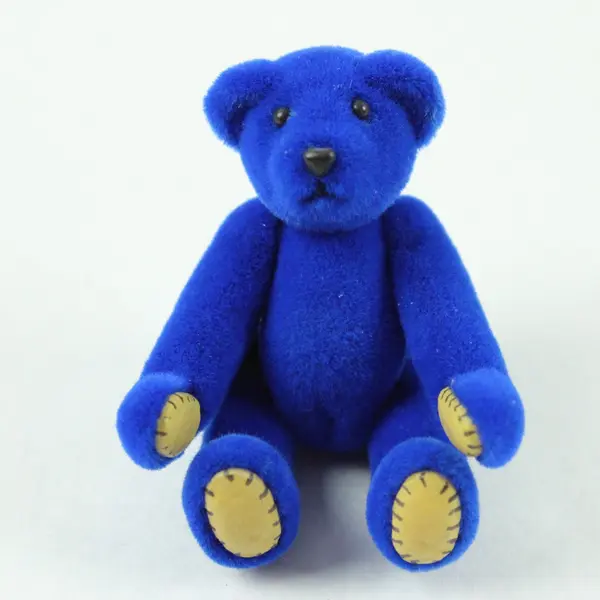 Small Blue Velveteen Jointed Teddy Bear in Yellow Box