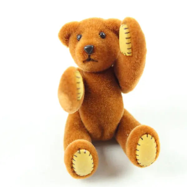 Brown Velveteen Jointed Teddy Bear in Yellow Box