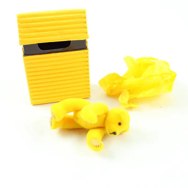 Small Yellow Velveteen Jointed Teddy Bear in Yellow Box
