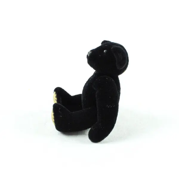 Small Black Velveteen Jointed Teddy Bear in Yellow Box