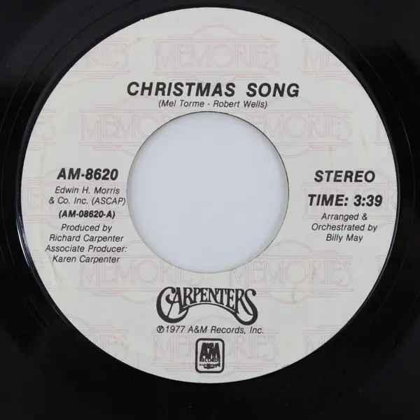 Carpenters Merry Christmas Darling/Christmas Song 7" Vinyl 45 RPM A&M AM-8620