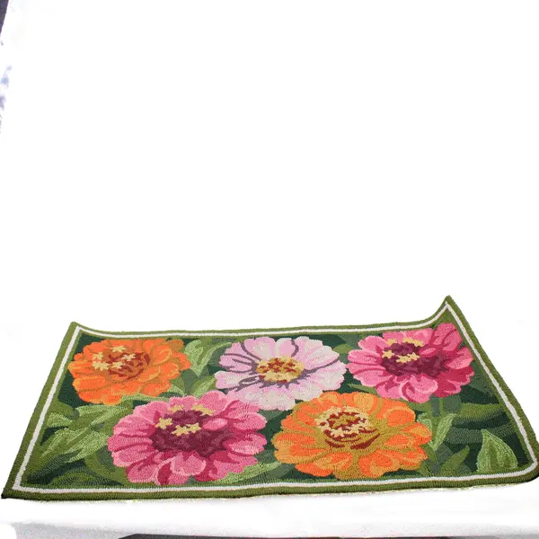Plow & Hearth Handmade 25 x 43 Outdoor Rug Green with Multi-colored Flowers