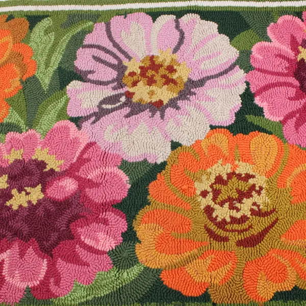 Plow & Hearth Handmade 25 x 43 Outdoor Rug Green with Multi-colored Flowers