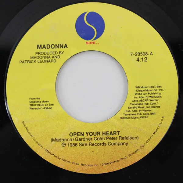 Madonna Open Your Heart/White Heat 7"Vinyl Record Sire 7-28508