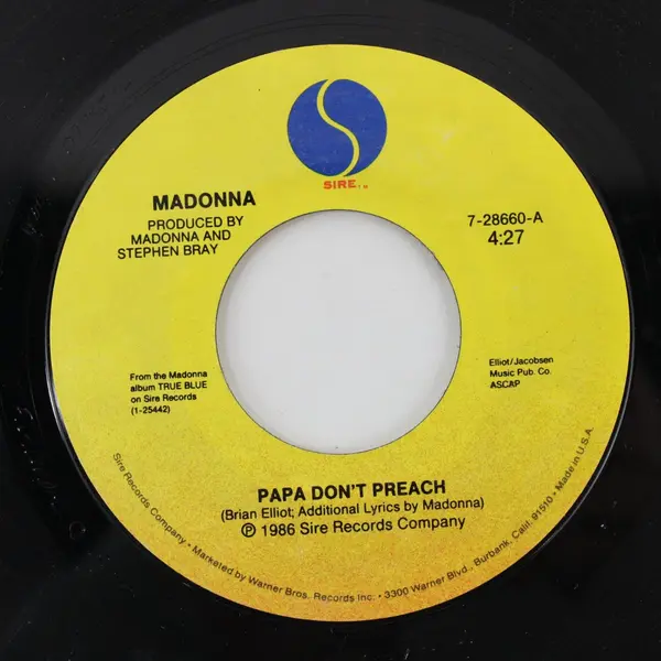 Madonna Papa Don't Preach/Pretender 7"  Vinyl Record Sire Records