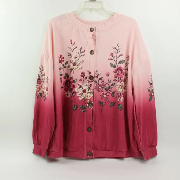 Women's Pink Floral Faux Embroidered Button Front Knit Cardigan Sweater XXL