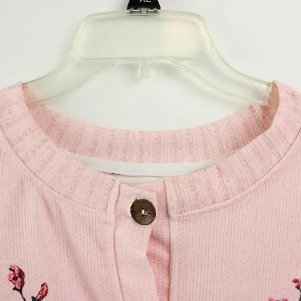 Women's Pink Floral Faux Embroidered Button Front Knit Cardigan Sweater XXL