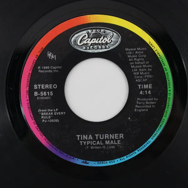 Tina Turner Typical Male/ Don't Turn Around 7 Vinyl Record Capitol B-5615