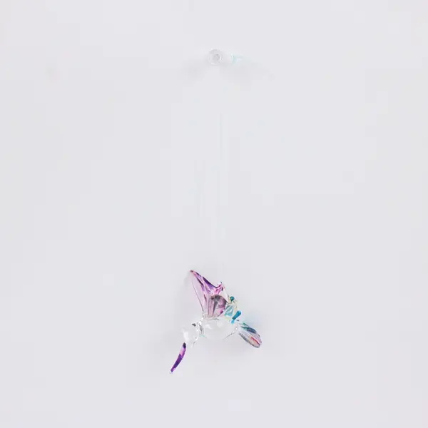 Hand-Blown Glass Hummingbird Ornament Clear Purple Turquoise 2.5 Inch