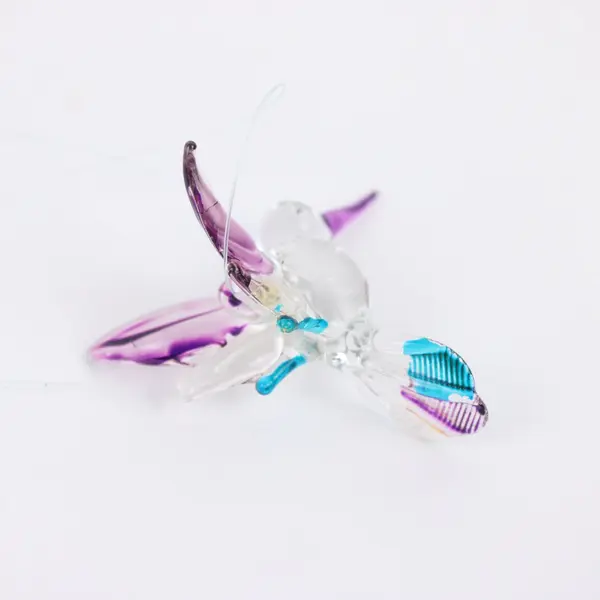 Hand-Blown Glass Hummingbird Ornament Clear Purple Turquoise 2.5 Inch