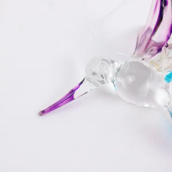 Hand-Blown Glass Hummingbird Ornament Clear Purple Turquoise 2.5 Inch