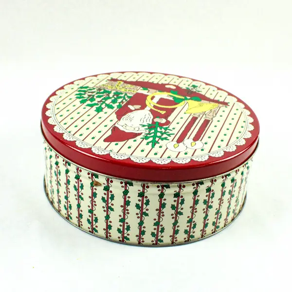 Santa Claus Cookie Storage Tin Fitted Lid 1988, 8" Round