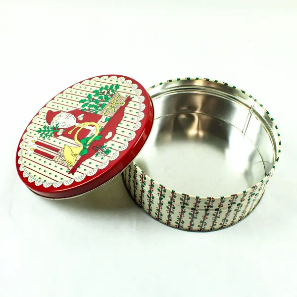 Santa Claus Cookie Storage Tin Fitted Lid 1988, 8" Round