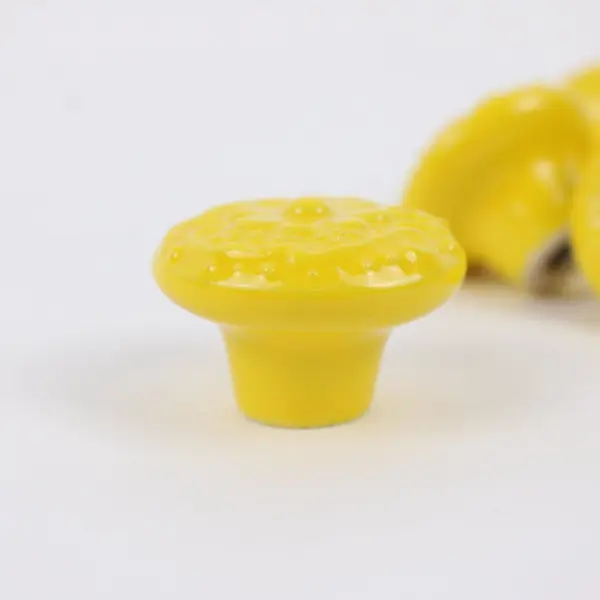 Set of 10 Floral Yellow Ceramic Drawer Knobs 34mm Cabinet Pulls