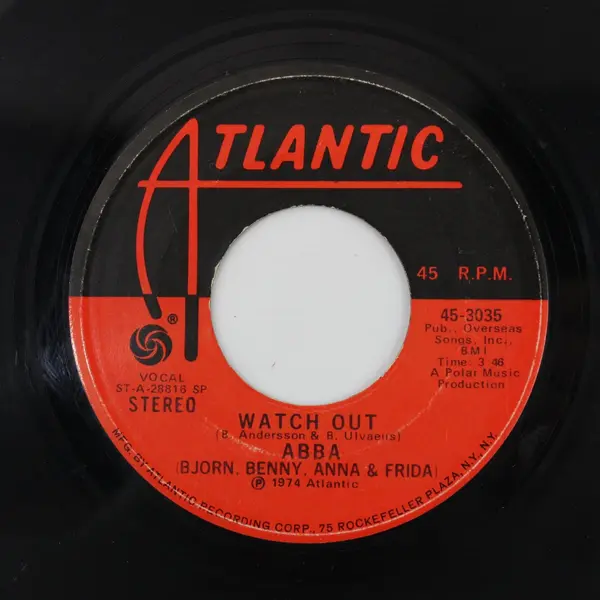 ABBA Waterloo/Watch Out 7"Vinyl Record Atlantic Records 1974