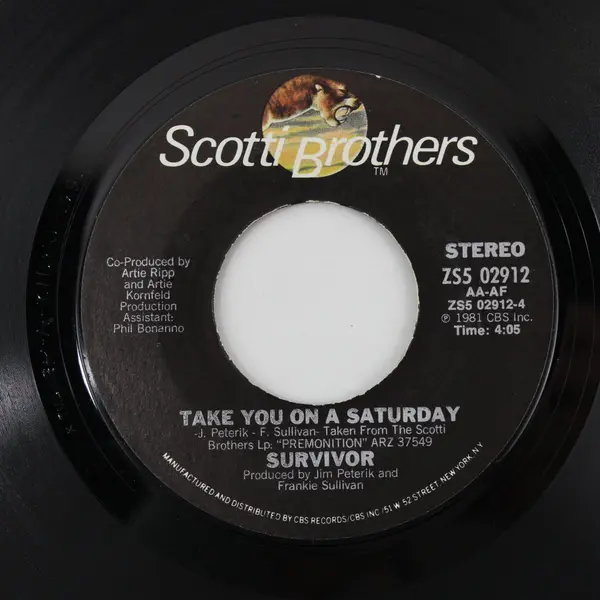 Survivor Eye of the Tiger/Take You On A Saturday 7in Vinyl Scotti Brothers ZS5