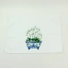 White Blue Chinoiserie Orchid Decorative Hand Towel 16.5 x 24 in
