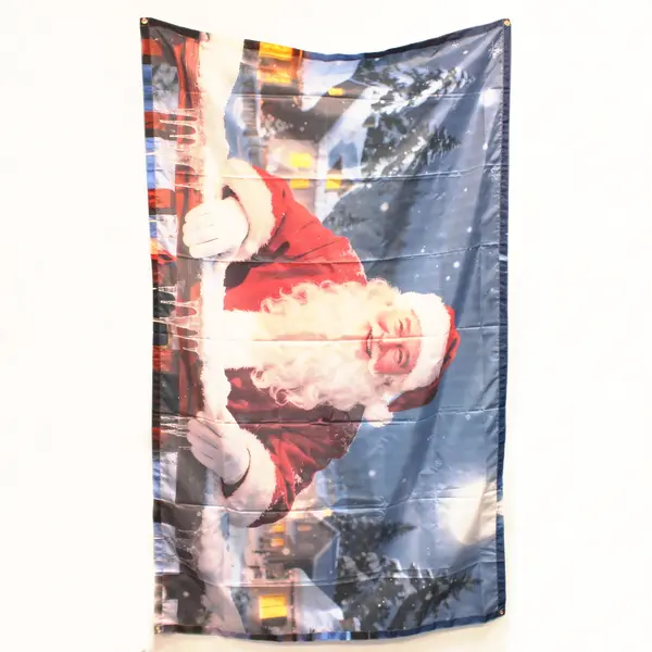 Santa Claus Snow Scene Holiday Window Decor Flag 71.5 x 44 in