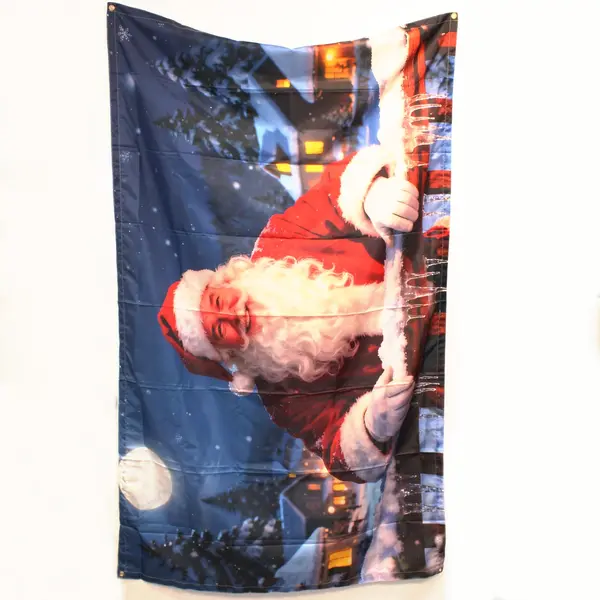Santa Claus Snow Scene Holiday Window Decor Flag 71.5 x 44 in