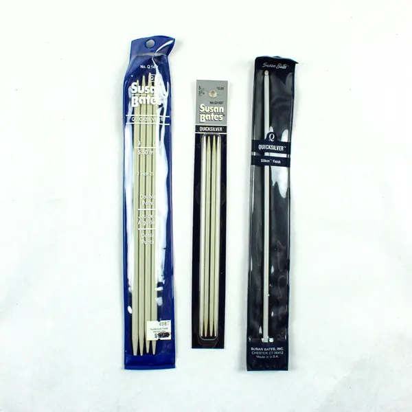 Lot of 3 Packs Susan Bates Quicksilver Grey Knitting Needles, Assorted Sizes