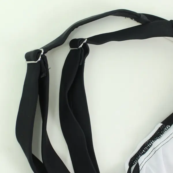 Black White V-Neck Adjustable Straps One-Piece Swimsuit Women's XL