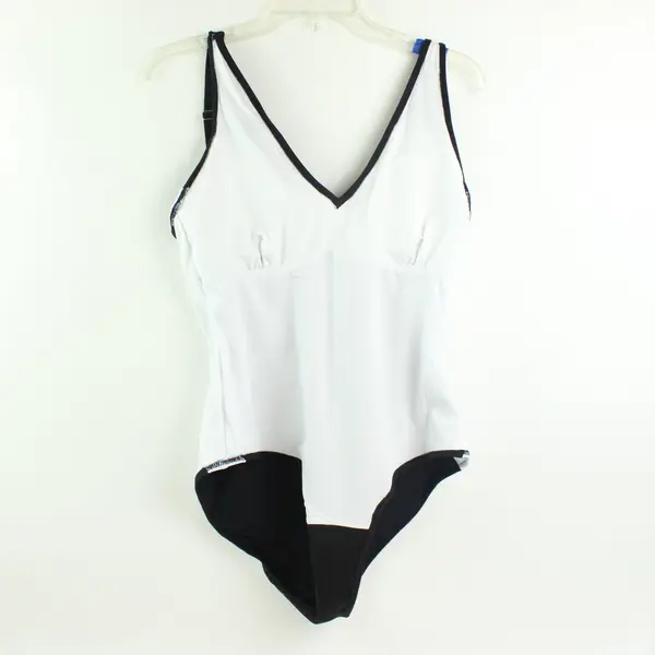 Black White V-Neck Adjustable Straps One-Piece Swimsuit Women's XL