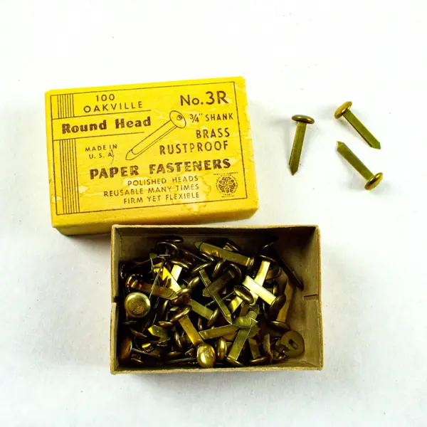 Lot of 2 Boxes Round Head Brass Paper Fasteners, 1 box of Steel Thumb Tacks  