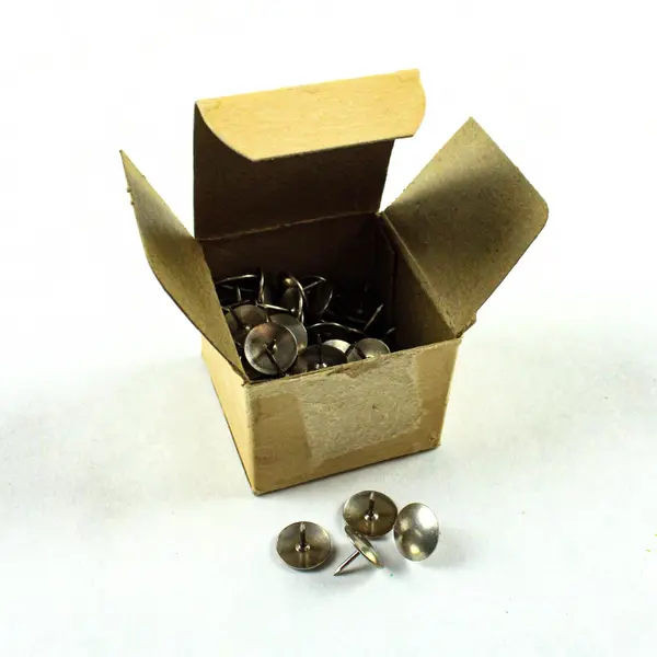 Lot of 2 Boxes Round Head Brass Paper Fasteners, 1 box of Steel Thumb Tacks  