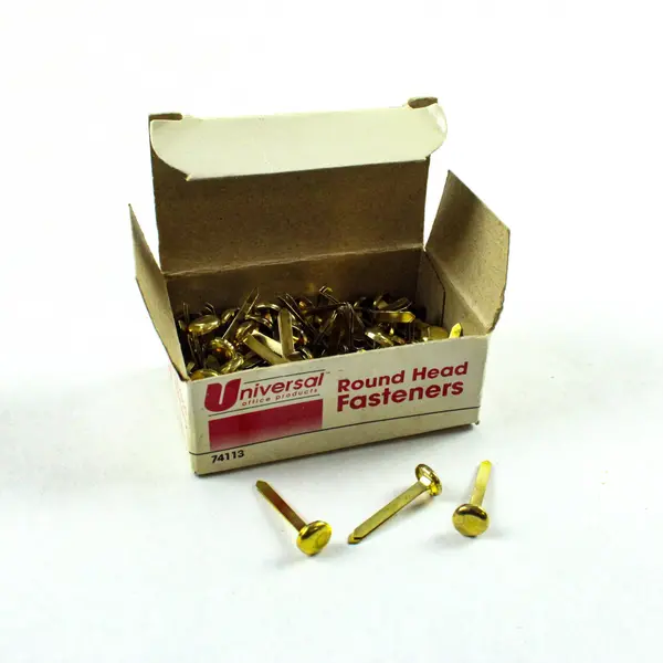 Lot of 2 Boxes Round Head Brass Paper Fasteners, 1 box of Steel Thumb Tacks  