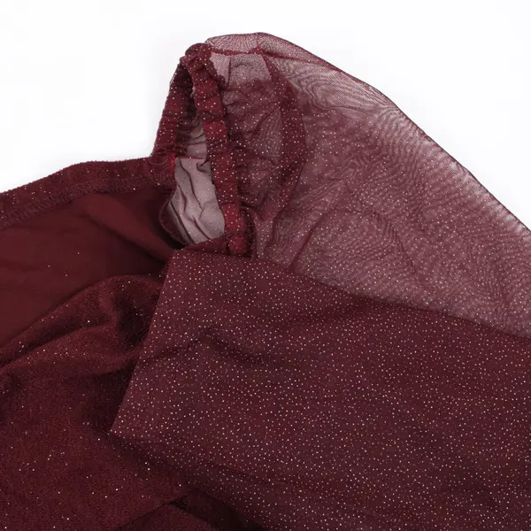 Women's Dark Red Glitter Sheer Long Sleeve Ruched Dress Size L NWT
