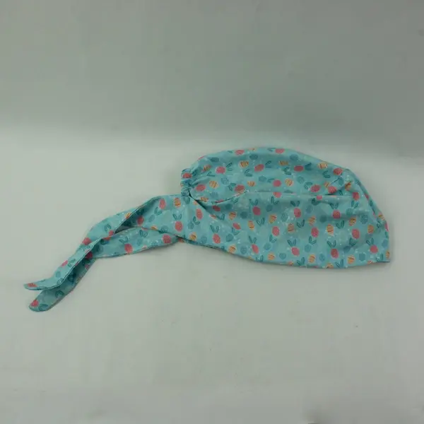Women's Scrub Cap Light Blue Easter Egg Print Tie Back Nurse Hat