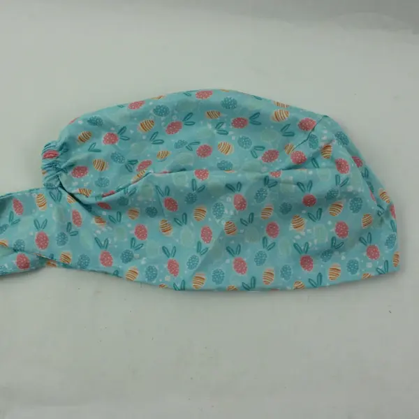 Women's Scrub Cap Light Blue Easter Egg Print Tie Back Nurse Hat