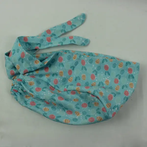 Women's Scrub Cap Light Blue Easter Egg Print Tie Back Nurse Hat