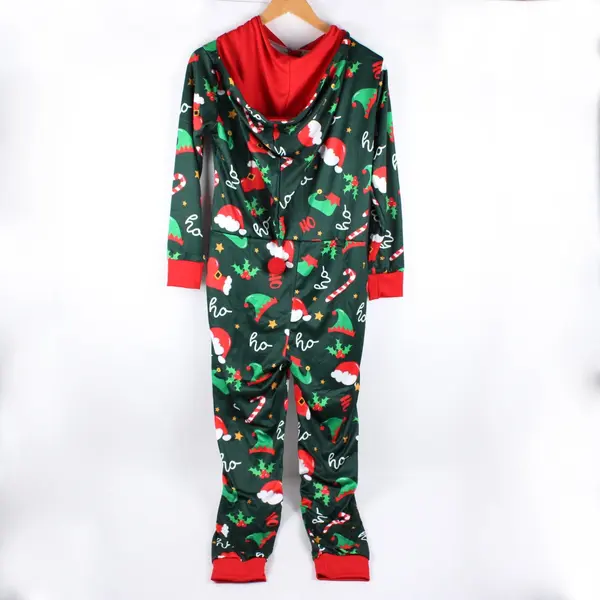 Women's Green Christmas Print Hooded Pajama One Piece Medium