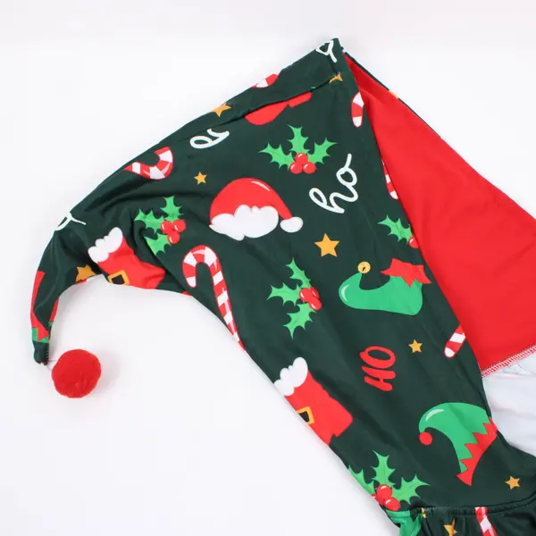 Women's Green Christmas Print Hooded Pajama One Piece Medium