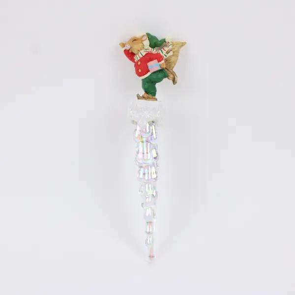 VTG Ornament Squirrel Resin Figurine Running Atop a Plastic Twisted Icicle 7.5"