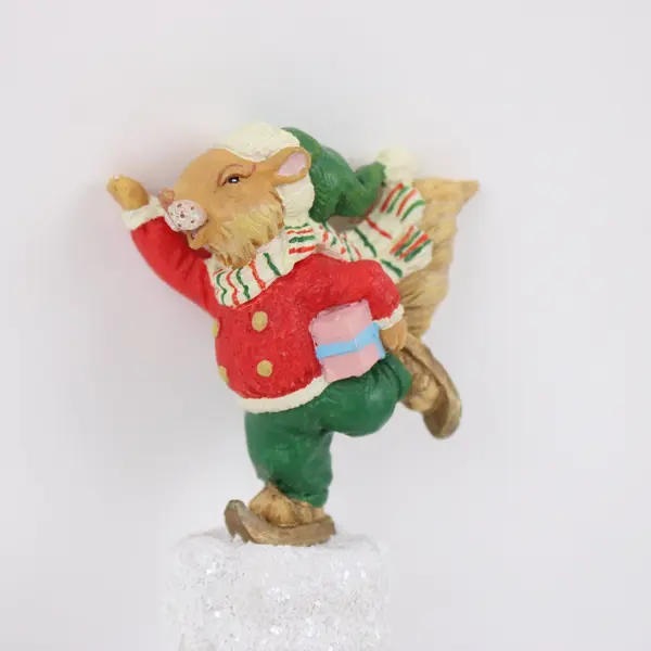 VTG Ornament Squirrel Resin Figurine Running Atop a Plastic Twisted Icicle 7.5"