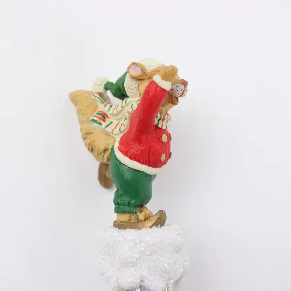 VTG Ornament Squirrel Resin Figurine Running Atop a Plastic Twisted Icicle 7.5"