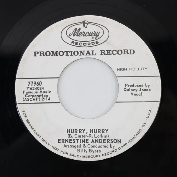 Ernestine Anderson Hurry Hurry/After The Lights Go Down Low 7" Vinyl Record