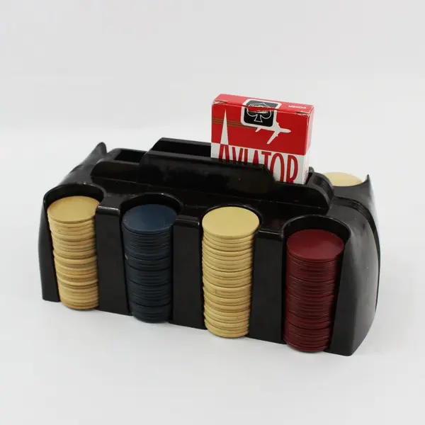 Plastic Poker Chip Caddy with Hard Plastic Or Bakelite Poker Chips 