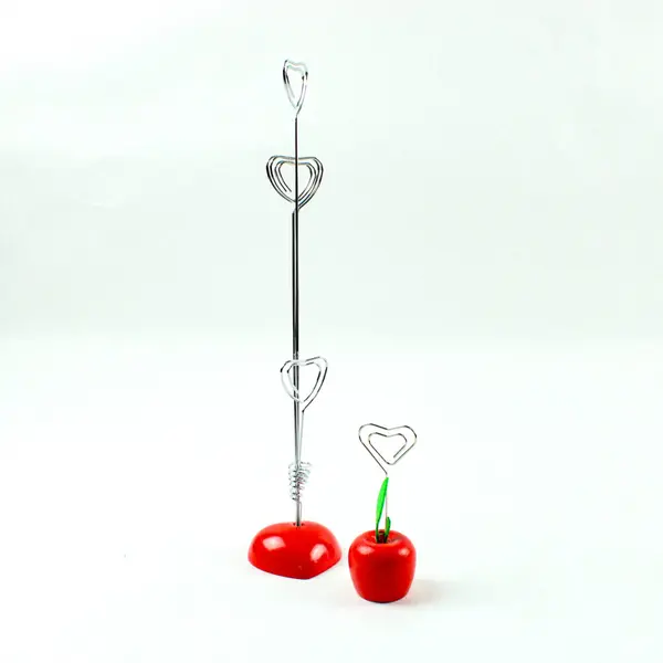 Gimars 2pc Silver Wire Photo Memo Holders Red Heart & Apple Bases
