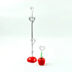 Gimars 2pc Silver Wire Photo Memo Holders Red Heart & Apple Bases