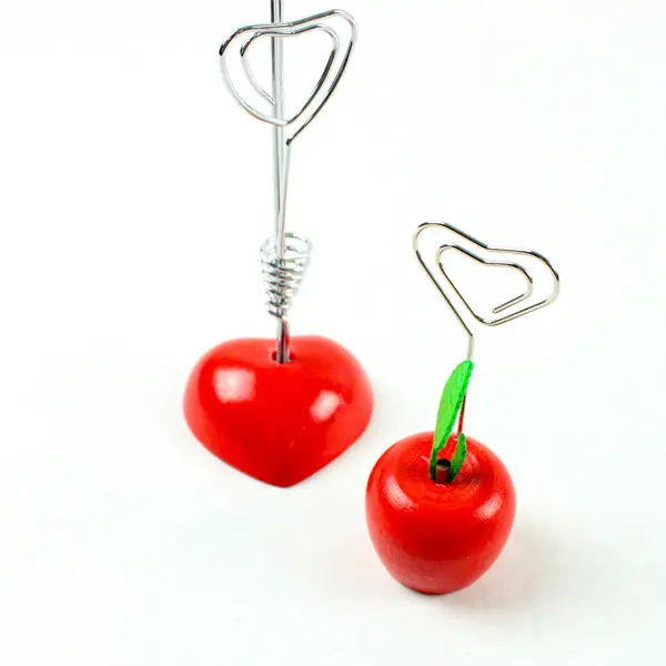 Gimars 2pc Silver Wire Photo Memo Holders Red Heart & Apple Bases
