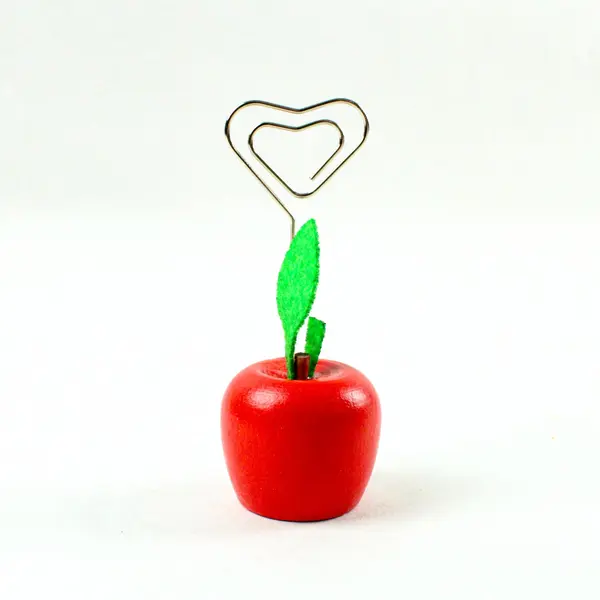 Gimars 2pc Silver Wire Photo Memo Holders Red Heart & Apple Bases