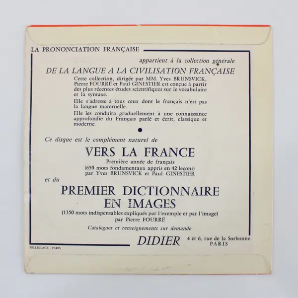 Didier Paris Prononciation du Français Voyelles Consonnes 7" Vinyl