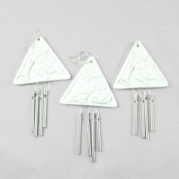 Lot of 3 White Angel Cherub Triangular Wind Chimes Outdoor Decor